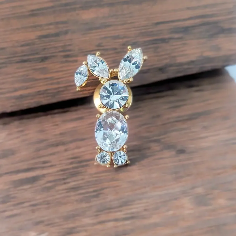 Vintage Brooch / Vintage Pin Cute Bunny Clear Gem
